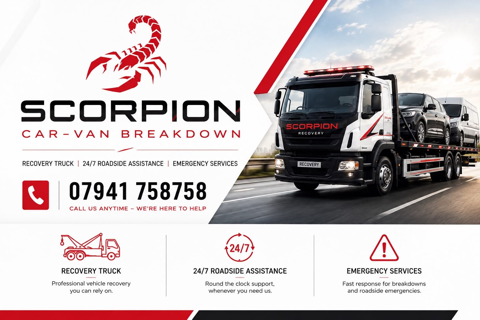 Scorpion Recovery Flatbed Tow Truck